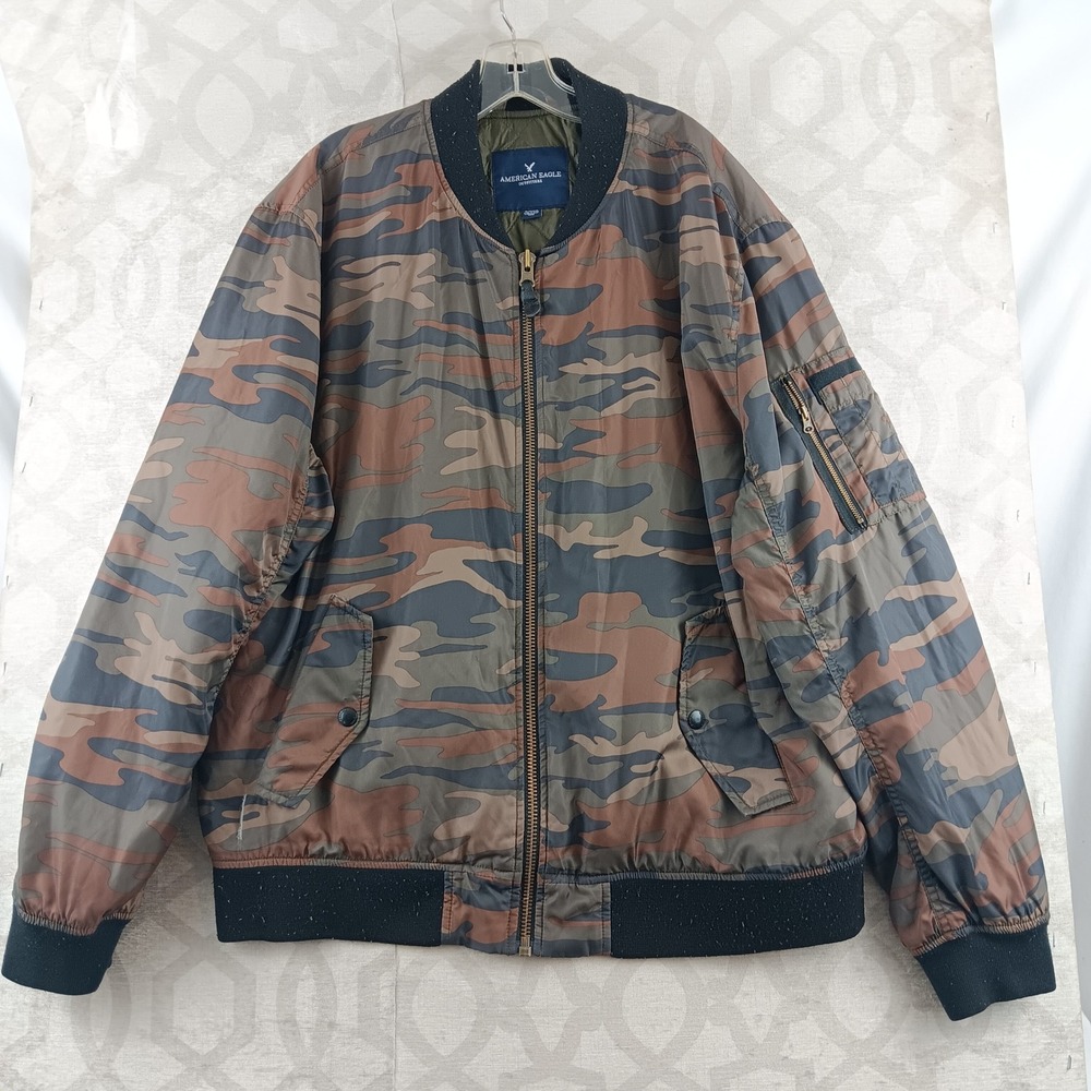 American Eagle Outfitters Camo Bomber Jacket Mens XL Lightweight Zip Front *Read - Picture 10 of 10
